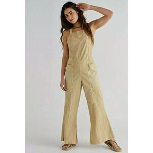 Free People Savannah Oversized Slit Hem Textured Overalls Gosling Size XS